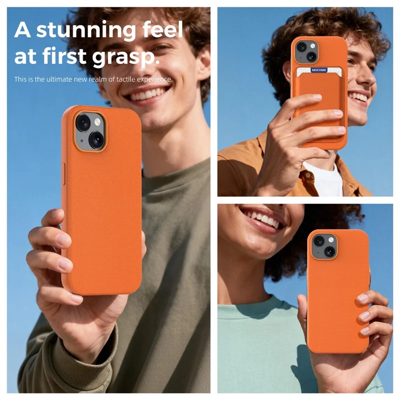 Magnetische Hülle für iPhone 15, mit Tech-Stoff beschichtete TPU + PC Anti-Drop-Handyhülle – Orange