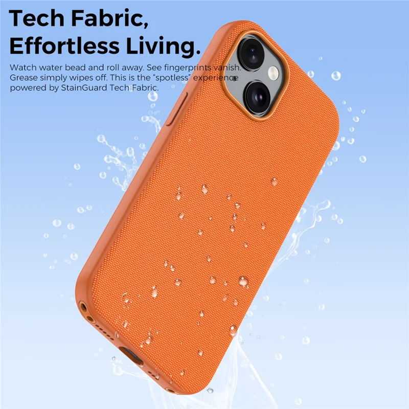 Magnetische Hülle für iPhone 15, mit Tech-Stoff beschichtete TPU + PC Anti-Drop-Handyhülle – Orange