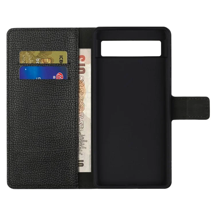 Für Google Pixel 7a Litchi Textur PU Leder Brieftasche Hülle Standfunktion Magnetic Square Clasp -handyabdeckung - Schwarz