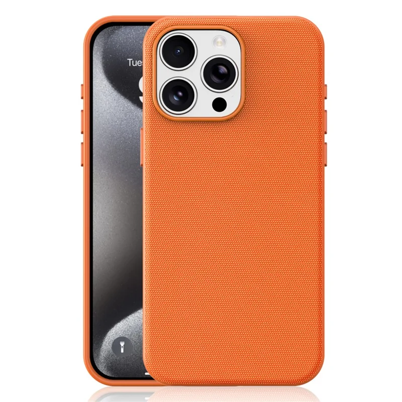 For iPhone 15 Pro Max Magnetic Case Tech Fabric Coated TPU + PC Anti-Drop Phone Cover - Orange