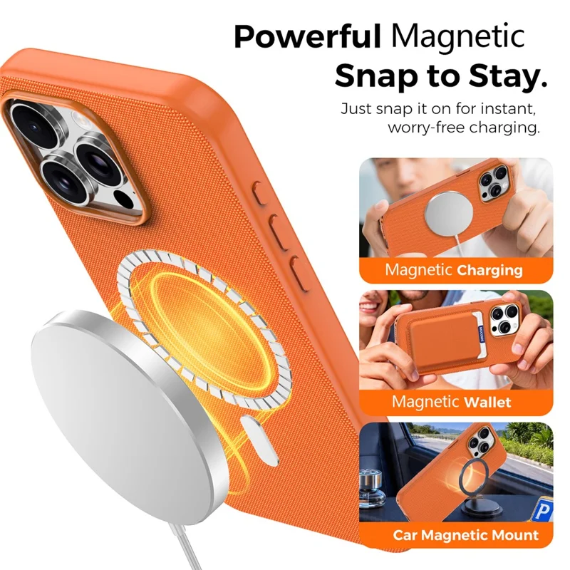 For iPhone 15 Pro Max Magnetic Case Tech Fabric Coated TPU + PC Anti-Drop Phone Cover - Orange