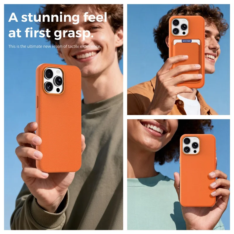 For iPhone 15 Pro Max Magnetic Case Tech Fabric Coated TPU + PC Anti-Drop Phone Cover - Orange
