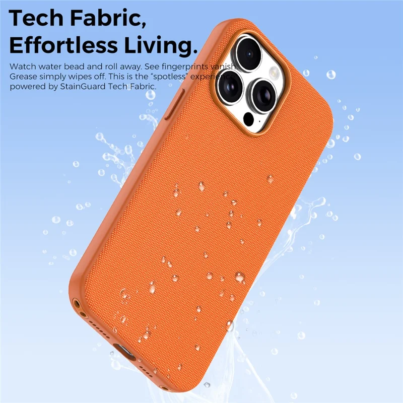 For iPhone 15 Pro Max Magnetic Case Tech Fabric Coated TPU + PC Anti-Drop Phone Cover - Orange