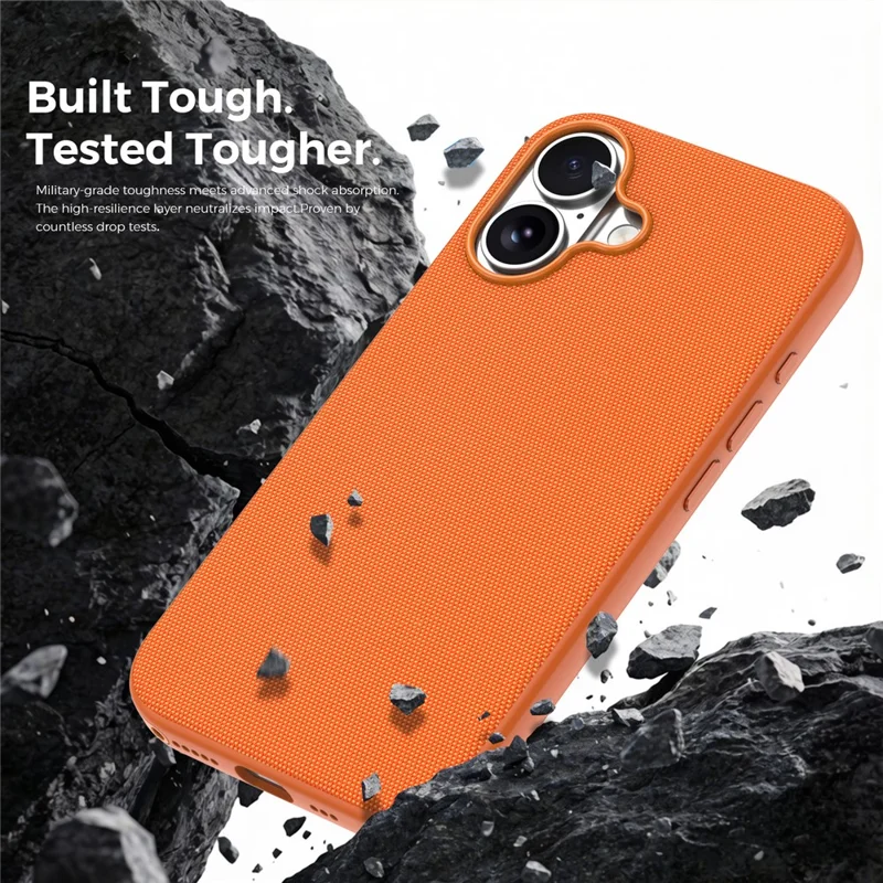 For iPhone 16 Magnetic Case Tech Fabric Coated TPU + PC Anti-Drop Phone Cover - Orange