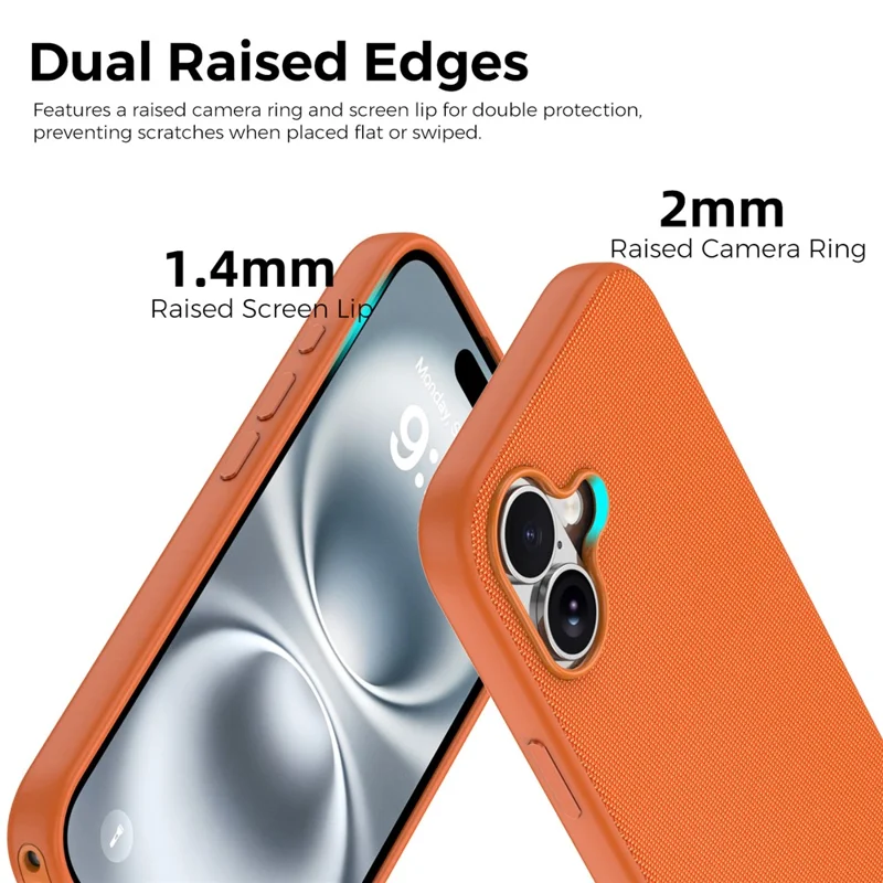 For iPhone 16 Magnetic Case Tech Fabric Coated TPU + PC Anti-Drop Phone Cover - Orange