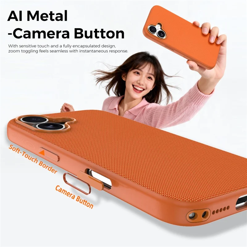 For iPhone 16 Magnetic Case Tech Fabric Coated TPU + PC Anti-Drop Phone Cover - Orange