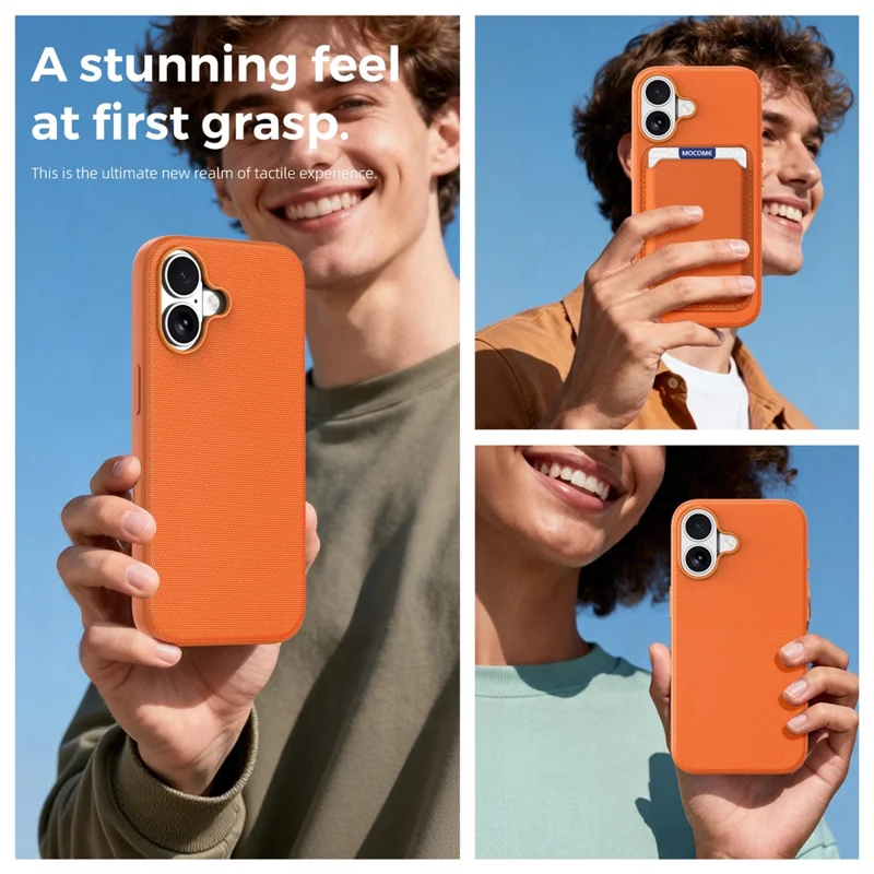 For iPhone 16 Magnetic Case Tech Fabric Coated TPU + PC Anti-Drop Phone Cover - Orange