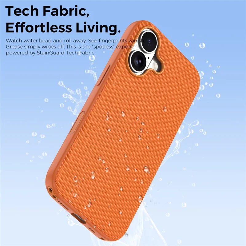For iPhone 16 Magnetic Case Tech Fabric Coated TPU + PC Anti-Drop Phone Cover - Orange