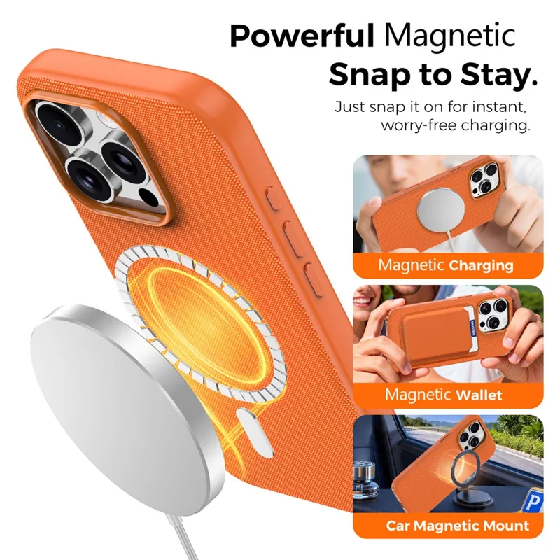 Für iPhone 16 Pro Magnetische Hülle, Technisches Gewebe Beschichtet, TPU + PC Anti-Sturz-Telefonabdeckung - Orange