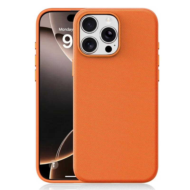 For iPhone 16 Pro Max Magnetic Case Tech Fabric Coated TPU + PC Anti-Drop Phone Cover - Orange
