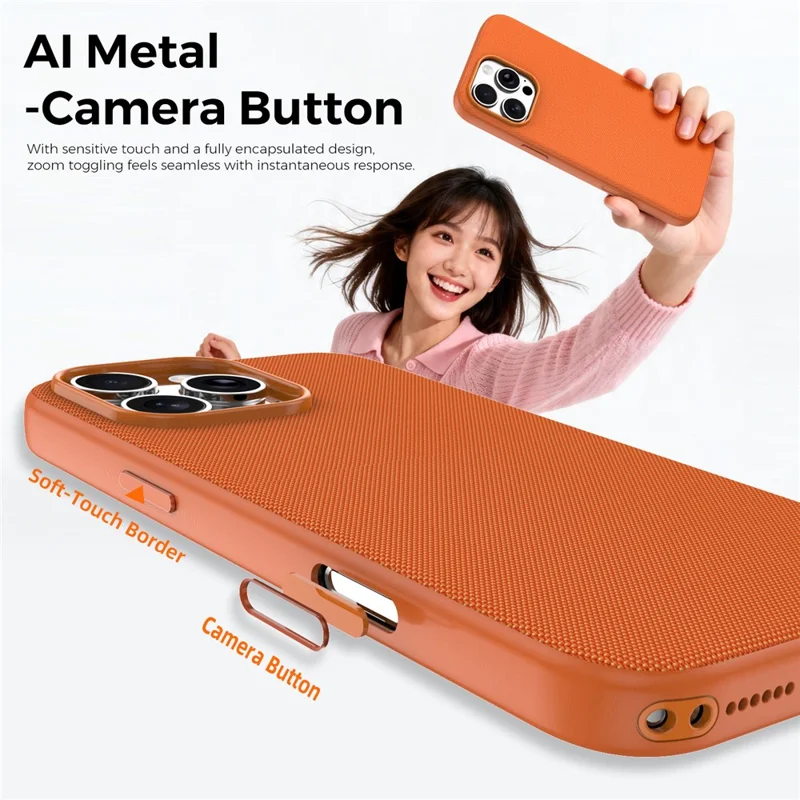 For iPhone 16 Pro Max Magnetic Case Tech Fabric Coated TPU + PC Anti-Drop Phone Cover - Orange