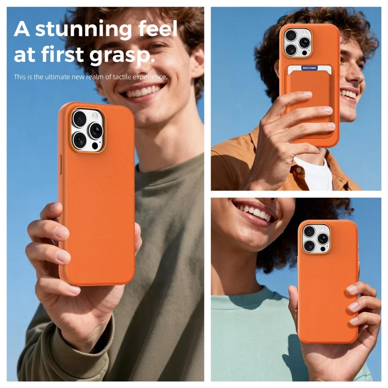 For iPhone 16 Pro Max Magnetic Case Tech Fabric Coated TPU + PC Anti-Drop Phone Cover - Orange