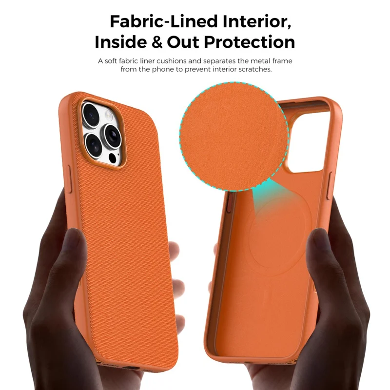 For iPhone 16 Pro Max Magnetic Case Tech Fabric Coated TPU + PC Anti-Drop Phone Cover - Orange