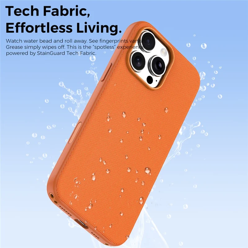 For iPhone 16 Pro Max Magnetic Case Tech Fabric Coated TPU + PC Anti-Drop Phone Cover - Orange