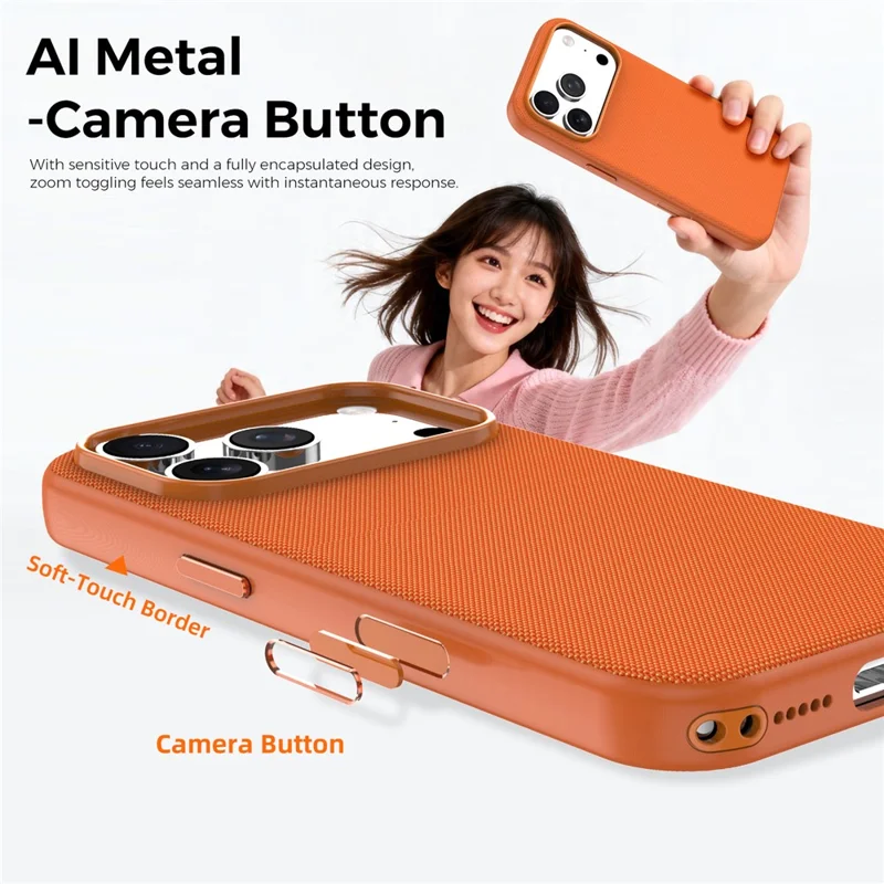 For iPhone 18 Pro Magnetic Case Tech Fabric Coated TPU + PC Anti-Drop Phone Cover - Orange