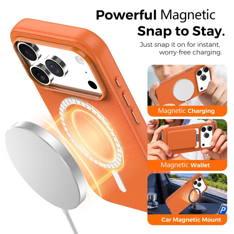 For iPhone 18 Pro Magnetic Case Tech Fabric Coated TPU + PC Anti-Drop Phone Cover - Orange