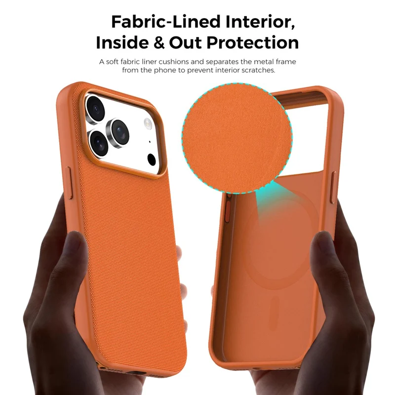 For iPhone 18 Pro Magnetic Case Tech Fabric Coated TPU + PC Anti-Drop Phone Cover - Orange