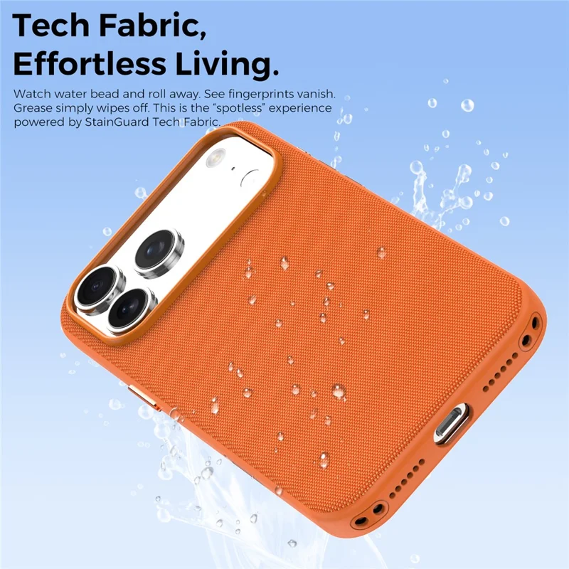 For iPhone 18 Pro Max Magnetic Case Tech Fabric Coated TPU + PC Anti-Drop Phone Cover - Orange - 10
