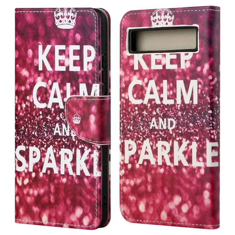 Per Google Pixel 7a Cross Texture PU Leather Telephone Teleful Wardhet Worket Worket Flip Flip Folio Cover - Mantieni la Calma e Brillante
