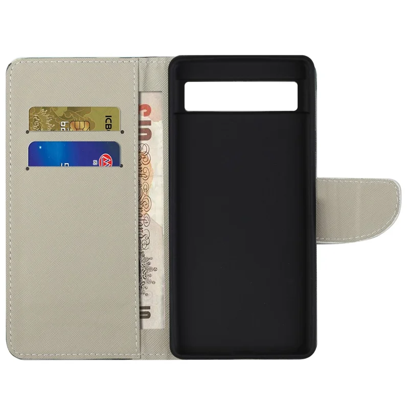 For Google Pixel 7a Cross Texture PU Leather Phone Case Pattern Printing Wallet Stand Full Body Flip Folio Cover - Butterfly