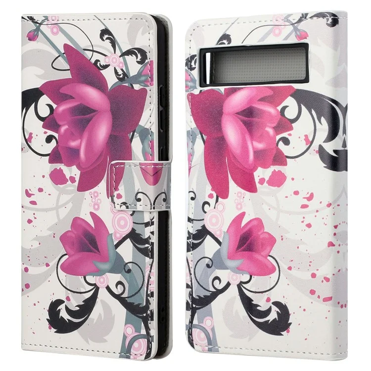 Para Google Pixel 7a Pattern Printing PU Cuero de Cuero Soporte de Tapa de la Billetera Magnético Case de Teléfono Protector - Loto
