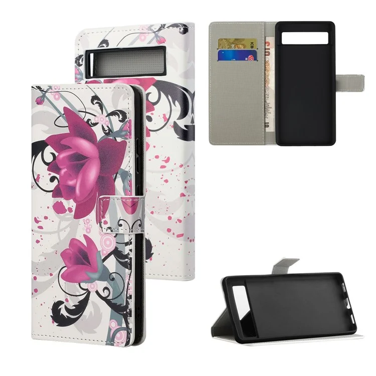Para Google Pixel 7a Pattern Printing PU Cuero de Cuero Soporte de Tapa de la Billetera Magnético Case de Teléfono Protector - Loto
