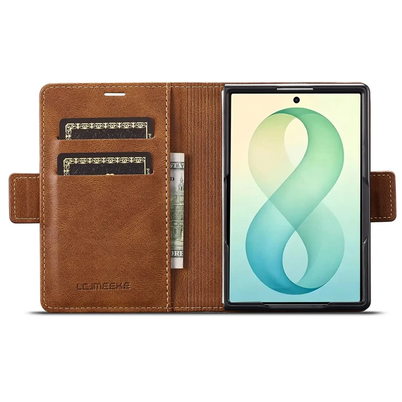 LC.IMEEKE For Samsung Galaxy Z Fold8 Leather Case RFID Blocking Card Slots Phone Cover - Brown