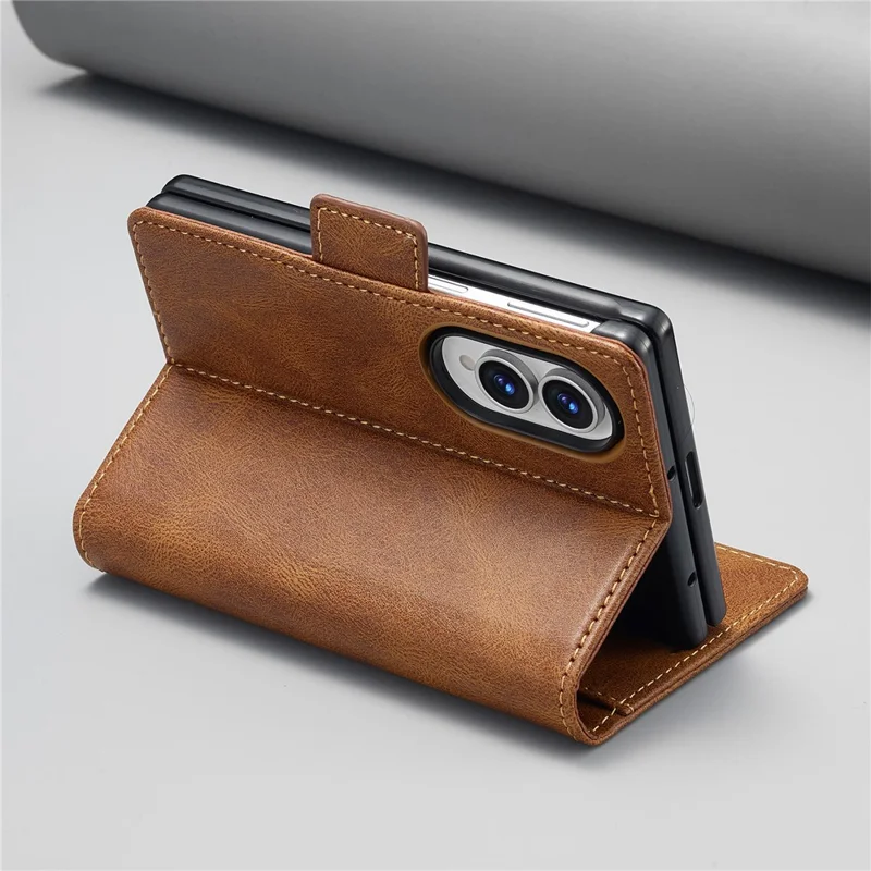 LC.IMEEKE For Samsung Galaxy Z Fold8 Leather Case RFID Blocking Card Slots Phone Cover - Brown