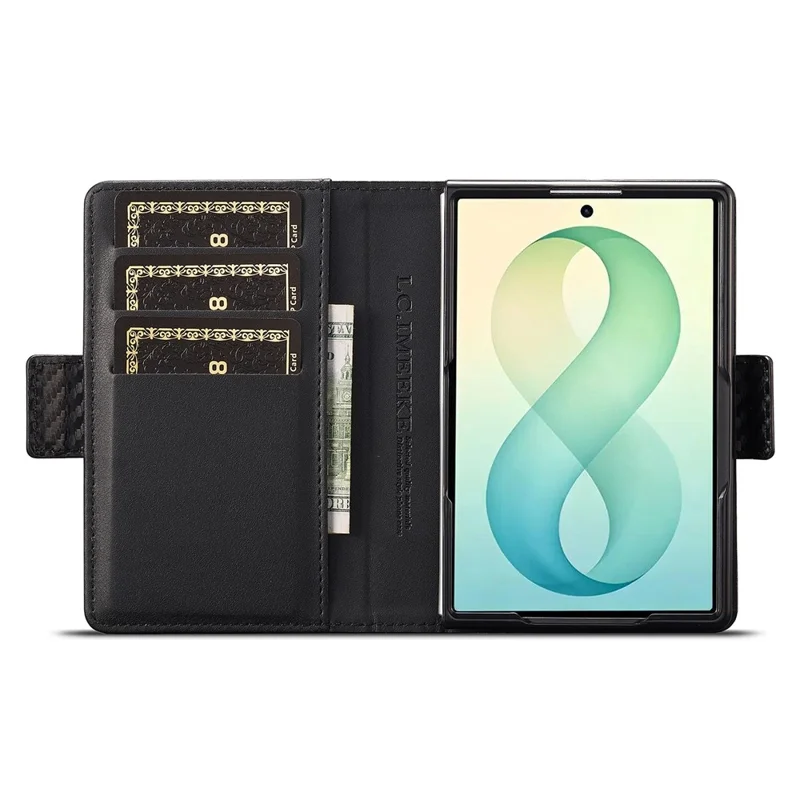LC.IMEEKE Wallet Case for Samsung Galaxy Z Fold8 Carbon Fiber Texture Leather Phone Cover - Vertical Stripe