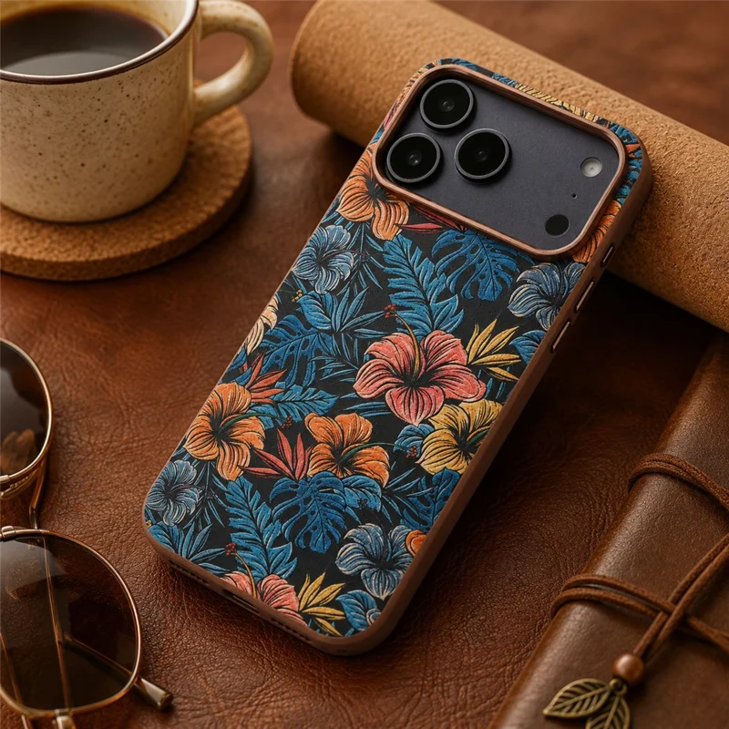 DENIOR for iPhone 18 Pro  /  17 Pro Magnetic Case Retro Aesthetic Design Cork + Leather + TPU Shockproof Phone Cover - Blue