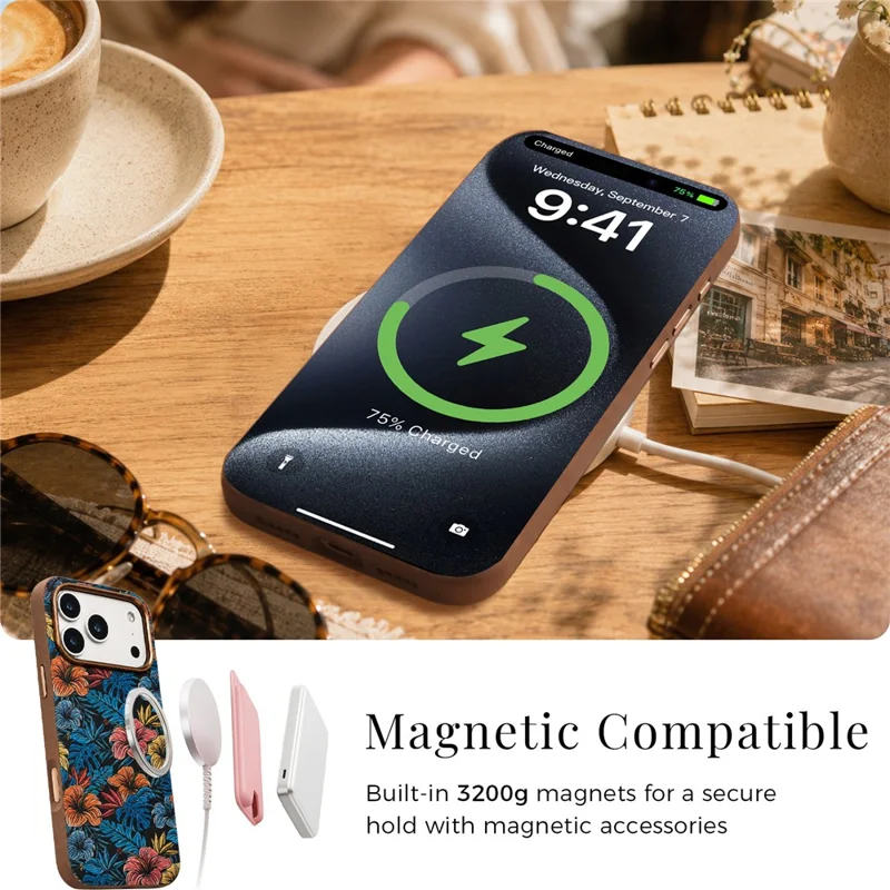 DENIOR for iPhone 18 Pro  /  17 Pro Magnetic Case Retro Aesthetic Design Cork + Leather + TPU Shockproof Phone Cover - Blue