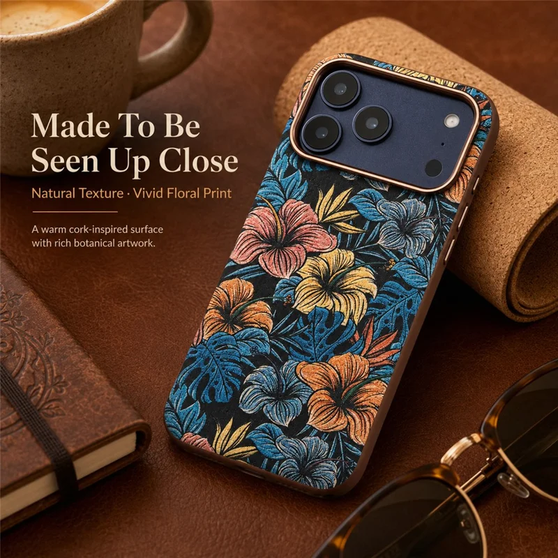 DENIOR for iPhone 18 Pro  /  17 Pro Magnetic Case Retro Aesthetic Design Cork + Leather + TPU Shockproof Phone Cover - Blue