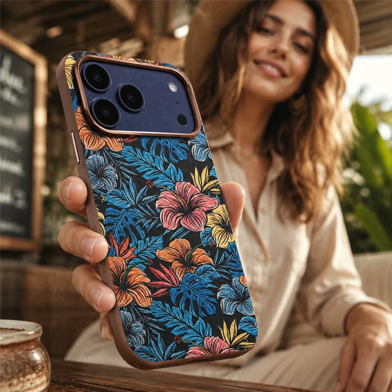 DENIOR for iPhone 18 Pro  /  17 Pro Magnetic Case Retro Aesthetic Design Cork + Leather + TPU Shockproof Phone Cover - Blue