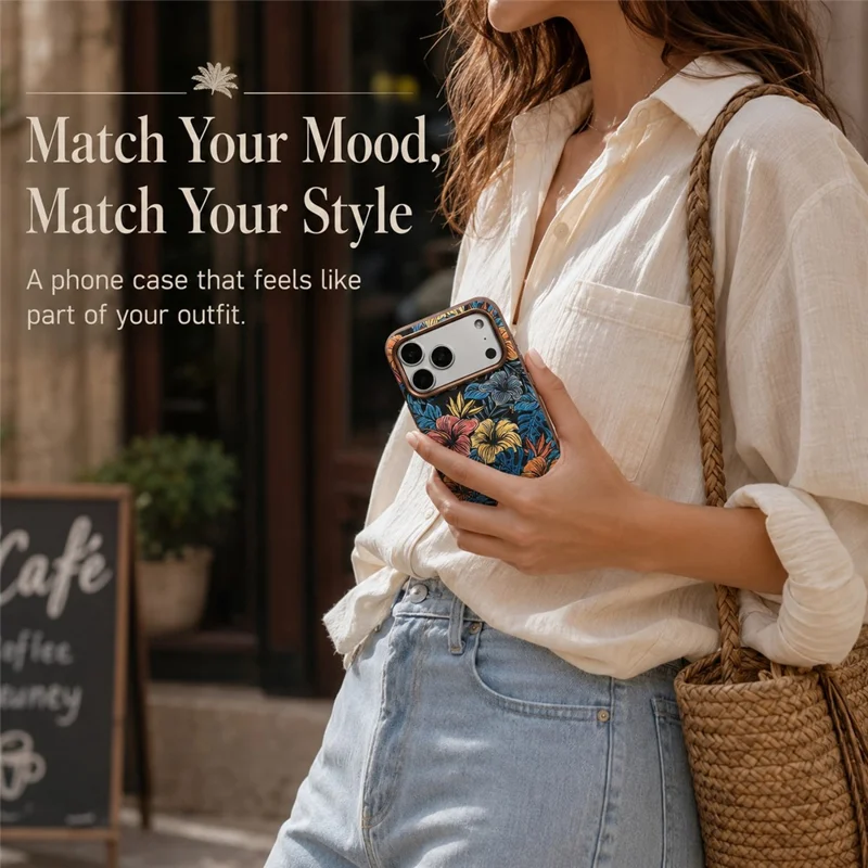 DENIOR for iPhone 18 Pro Max / 17 Pro Max Magnetic Case Retro Aesthetic Design Cork + Leather + TPU Shockproof Phone Cover - Blue