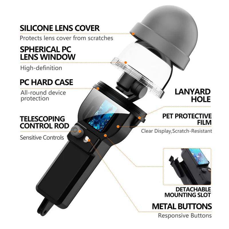 For DJI Osmo Pocket 3 Waterproof Case 30m Depth Underwater Joystick Control HD Clear Shooting Cover - Black