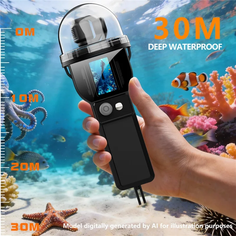 For DJI Osmo Pocket 3 Waterproof Case 30m Depth Underwater Joystick Control HD Clear Shooting Cover - Black