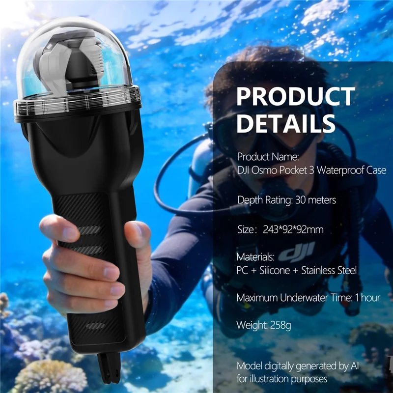 For DJI Osmo Pocket 3 Waterproof Case 30m Depth Underwater Joystick Control HD Clear Shooting Cover - Black