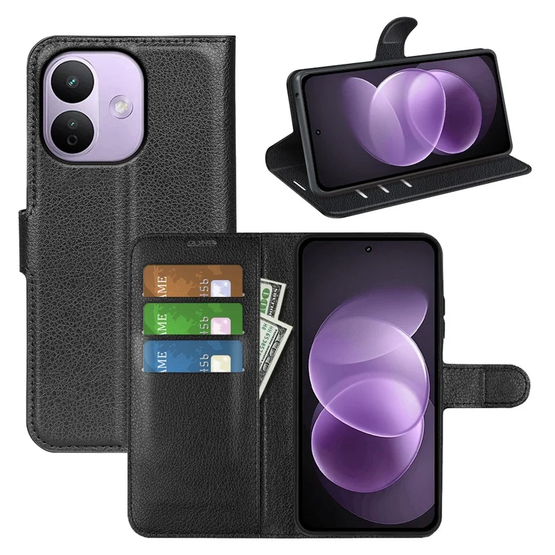 For Xiaomi Redmi Note 17 Pro Max 5G / Note 17 Pro+ 5G Case Wallet Stand Litchi Texture Shockproof Leather Phone Cover - Black