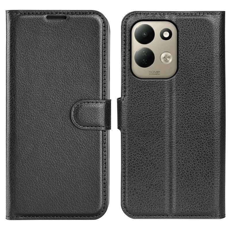 Étui pour Xiaomi Poco C95 Pro, étui portefeuille avec support, texture en cuir de type litchi, housse de protection antichoc en cuir - Noir