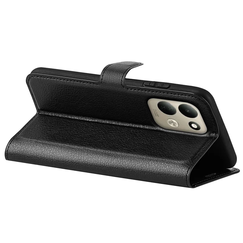 Étui pour Xiaomi Poco C95 Pro, étui portefeuille avec support, texture en cuir de type litchi, housse de protection antichoc en cuir - Noir