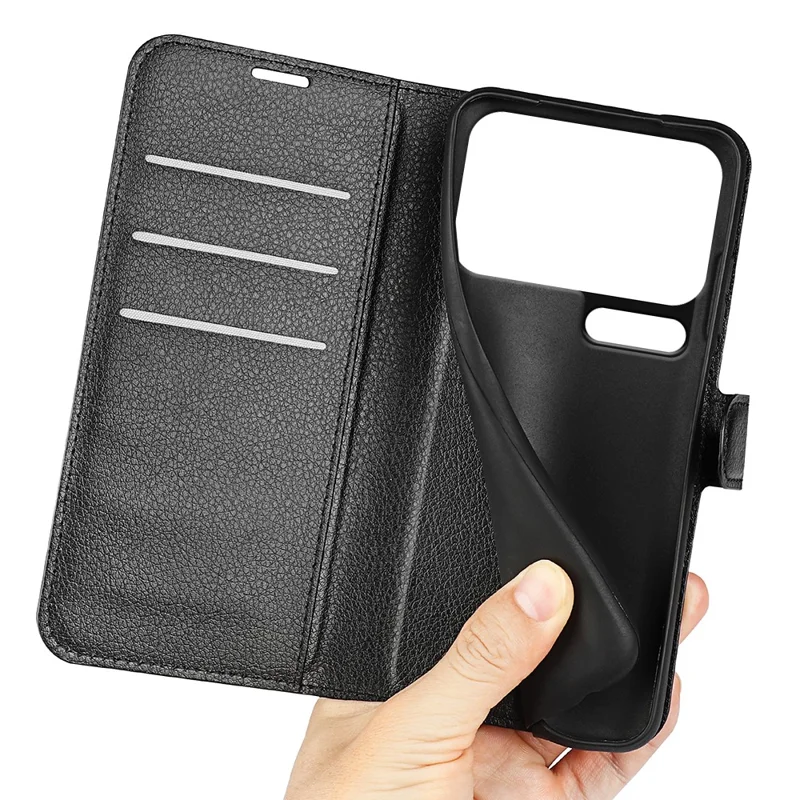 Til Xiaomi 18 Pro Max Skånløsning Med Wallet Ståplads Løgstruktur Stødfast Læder Telefonbeskyttelse - Sort
