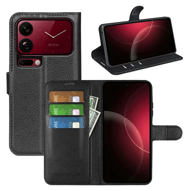 Til Xiaomi 18 Pro Max Skånløsning Med Wallet Ståplads Løgstruktur Stødfast Læder Telefonbeskyttelse - Sort