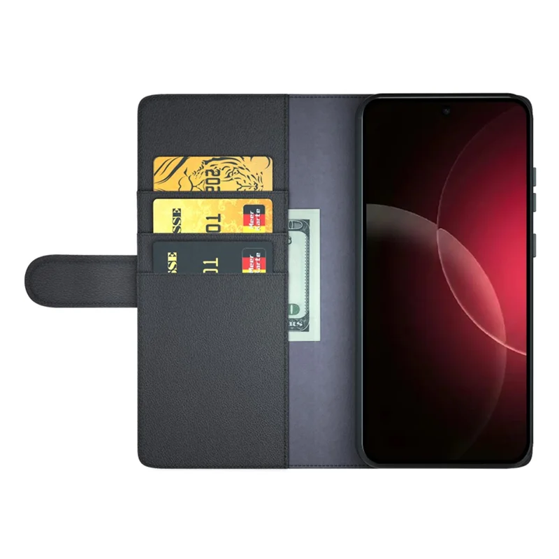 Funda de cuero auténtico dividido con billetera y soporte para Xiaomi 18 Pro - Negro