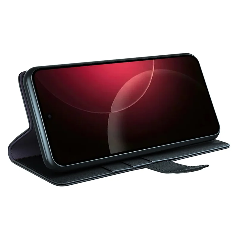 Funda de cuero auténtico dividido con billetera y soporte para Xiaomi 18 Pro - Negro