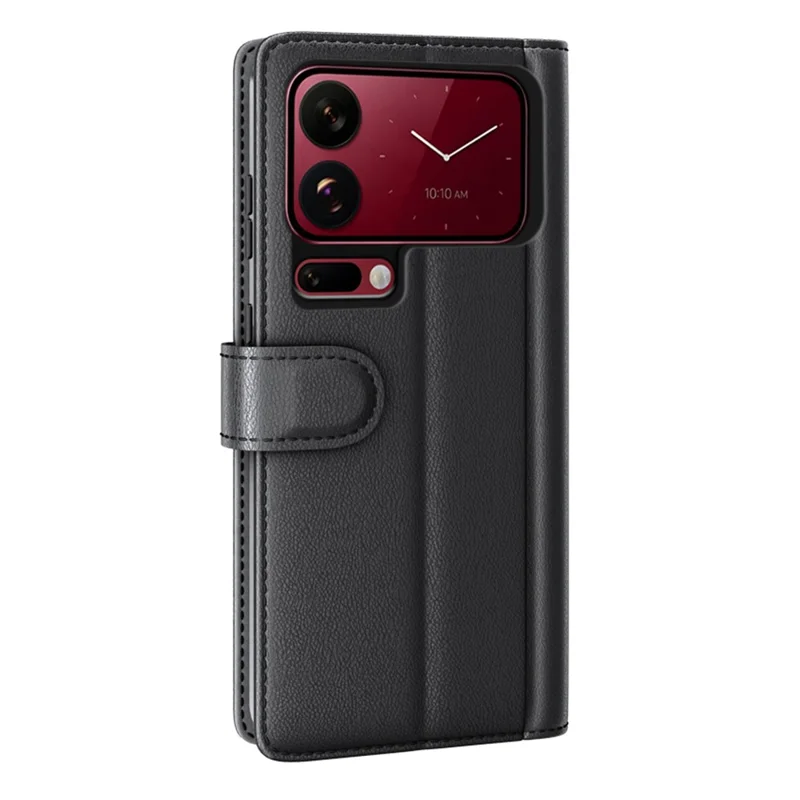 Funda de cuero auténtico dividido con billetera y soporte para Xiaomi 18 Pro - Negro