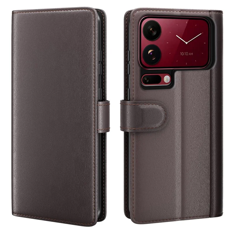 For Xiaomi 18 Pro Max Case Genuine Split Leather Phone Cover with Wallet Stand - Brown