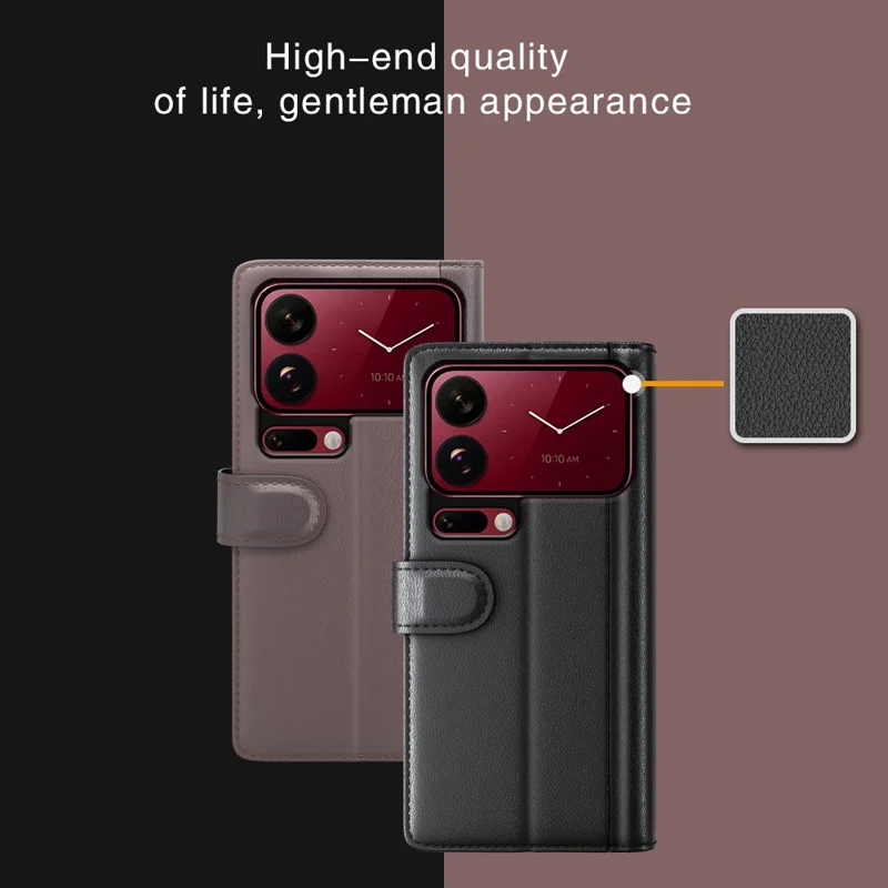 For Xiaomi 18 Pro Max Case Genuine Split Leather Phone Cover with Wallet Stand - Brown