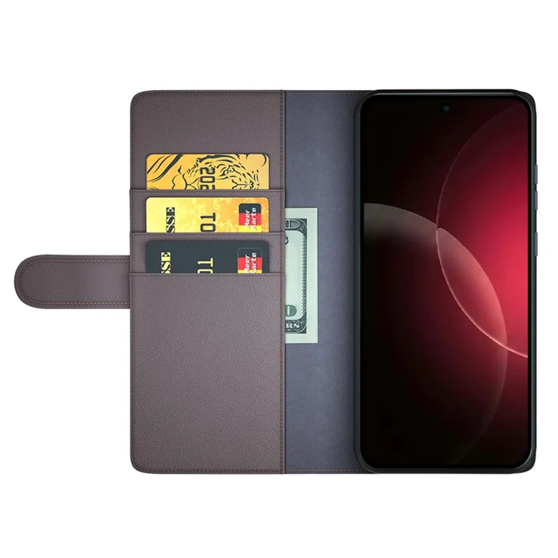 For Xiaomi 18 Pro Max Case Genuine Split Leather Phone Cover with Wallet Stand - Brown