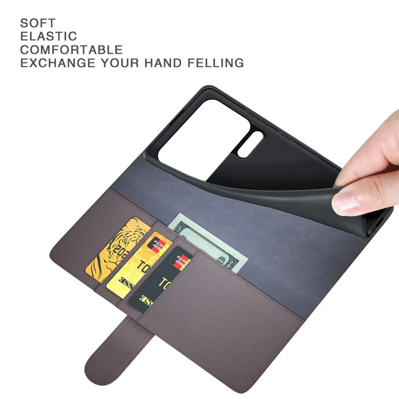 For Xiaomi 18 Pro Max Case Genuine Split Leather Phone Cover with Wallet Stand - Brown