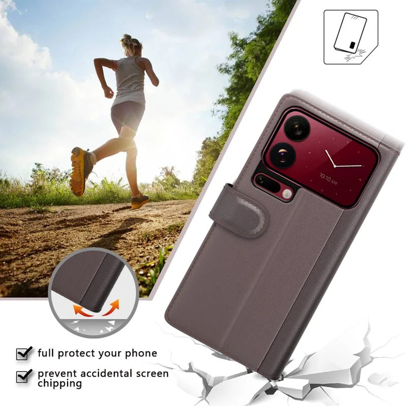 For Xiaomi 18 Pro Max Case Genuine Split Leather Phone Cover with Wallet Stand - Brown